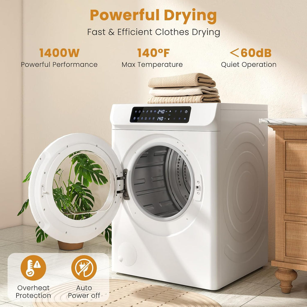 Auertech 3.6 CU. FT Clothes Dryer, Large Capacity Laundry Dryer with 12 Drying Modes & Stainless Steel Tub, Dryer Machine, Electric Dryer with LED Control for Busy Family Home, White