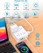 Extension Cord 10 Ft, Ultra Thin Flat Plug Power Strip Surge Protector