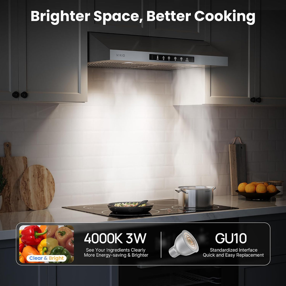 VIKIO HOME 30 Inch Under Cabinet Range Hood 900 CFM Dual Motor Power