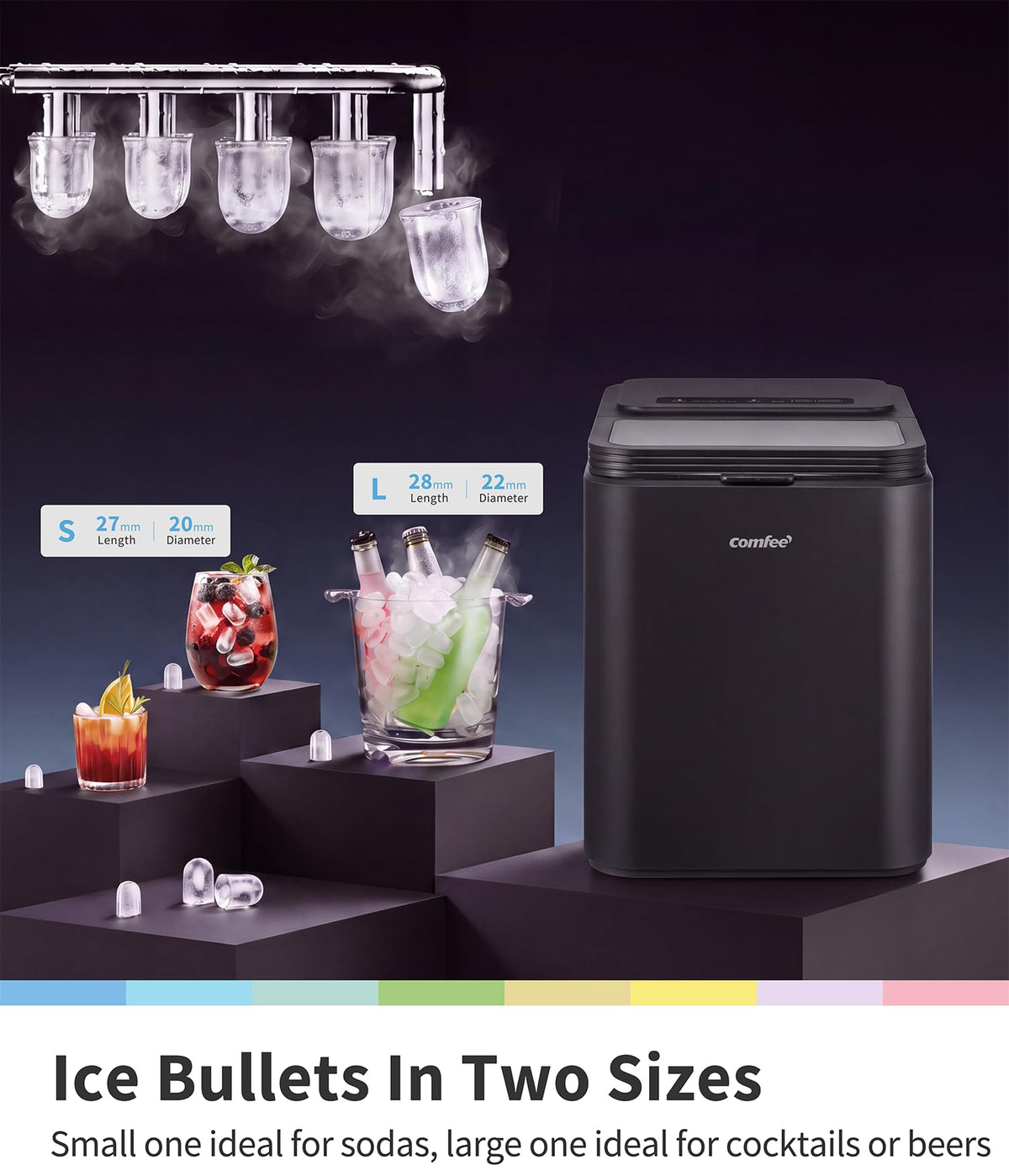Comfee 33lbs Countertop Bullet Ice Maker, Self-Cleaning, with Ice Scoop
