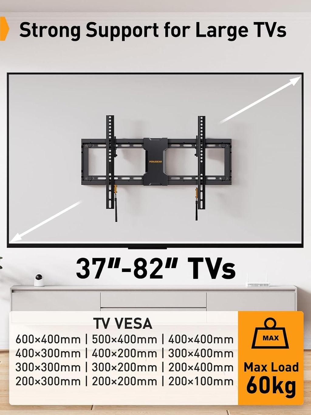 Perlegear Tilt TV Wall Bracket for 37–82 inch LCD LED TVs up to 60kg
