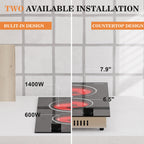 2 Burner Electric Cooktop 110V 2000W Countertop or Built-in