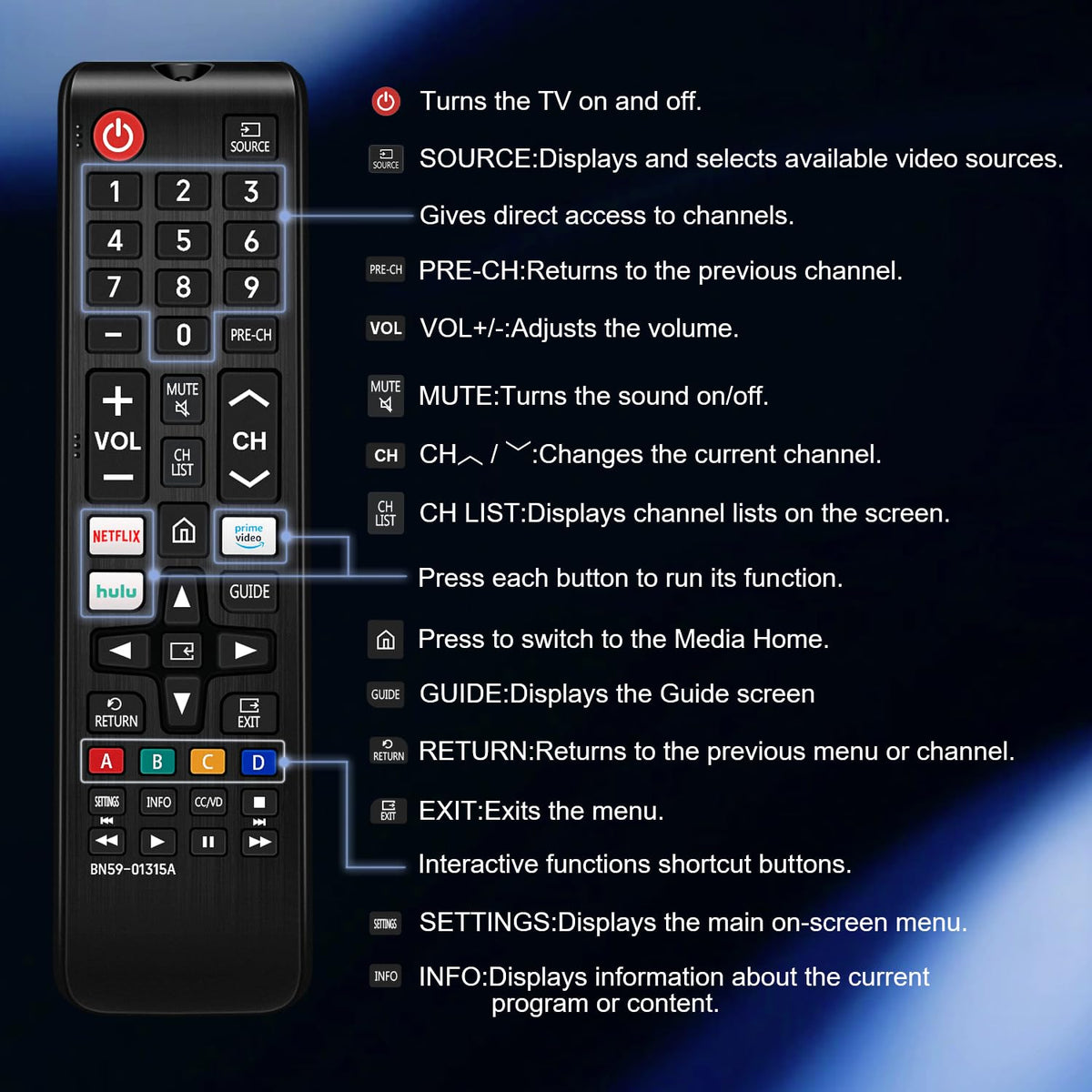 Pack of 2，for Samsung smart TV Remote Replacement