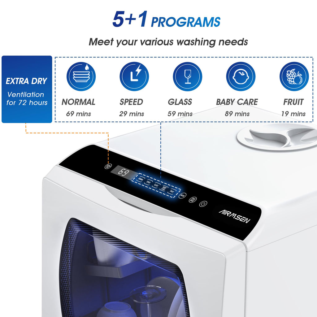 AIRMSEN Portable Countertop Dishwasher, No Hookup Needed