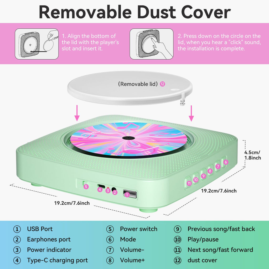 CD Player Portable: Kegaudio CD Players for Home with Speakers Bluetooth