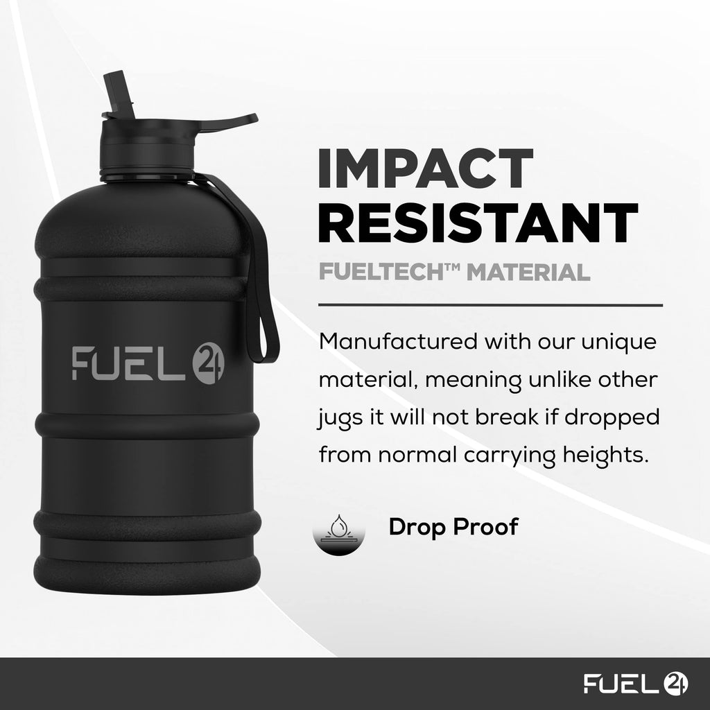 Fuel24 Jug - 2.2 Litre Water Bottle - Extra Strong Flex Material - Drop Proof, Pop or Straw Cap Options - 2.2L Large Gym Sports Bottle, BPA FREE