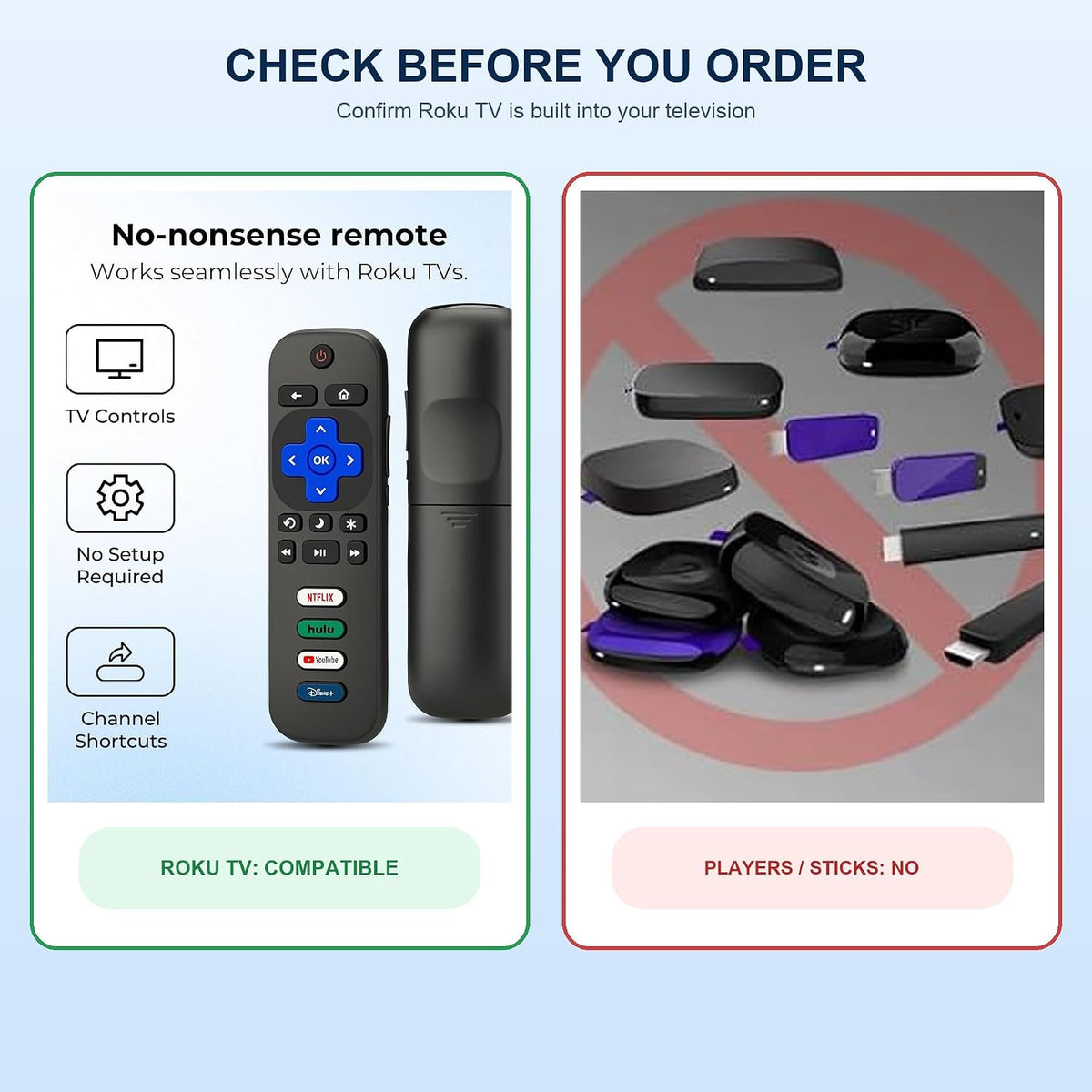2-Pack Replacement Remote for Roku TV, Compatible with TCL, Onn, Hisense, Sharp, Philips, RCA, Insignia and Other Roku TVs, No Setup Required