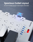 SUPERDANNY Power Strip Surge Protector, 22 AC 6 USB, 2100J, 6.5Ft,1875W/15A