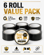 Black Duct Tape Heavy Duty: 3 Rolls 2inch x 20yd Wide Waterproof Outdoor - Strong Adhesive Weather Tapes Repair Bulk - Ductape for Patterns Masking Packing Furniture Kids Craft (3, Matte Black)