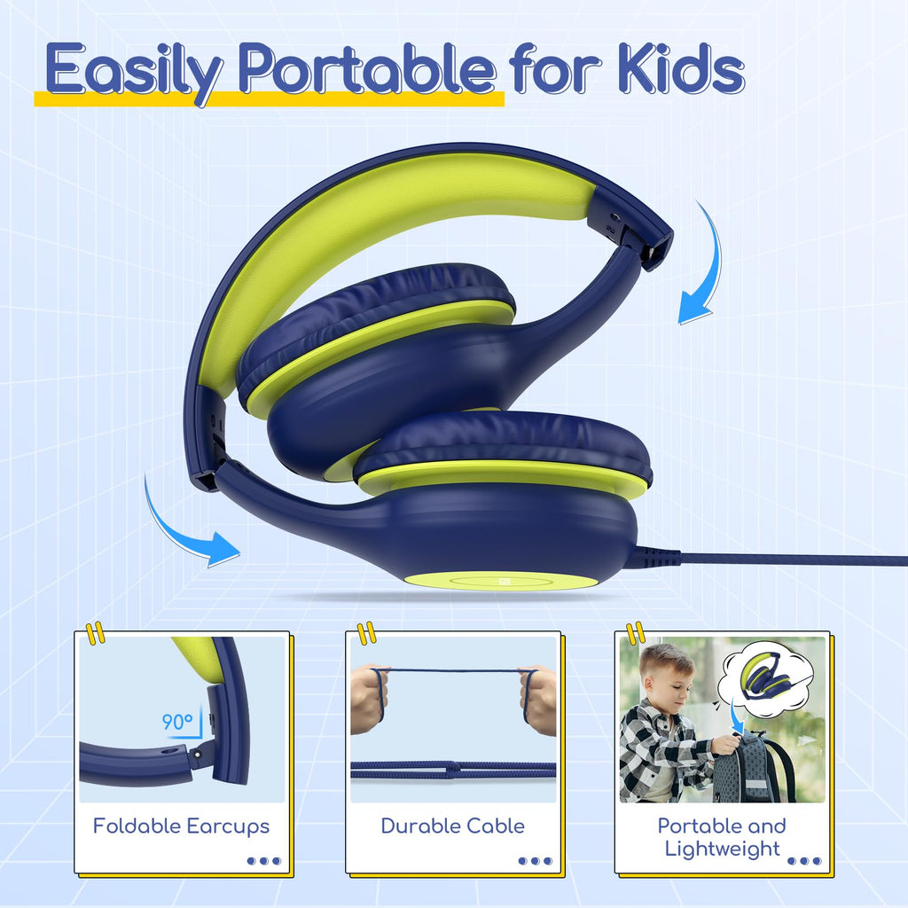 EarFun K1 Kids Headphones Wired with Mic, Volume Limit Headphones for Kids