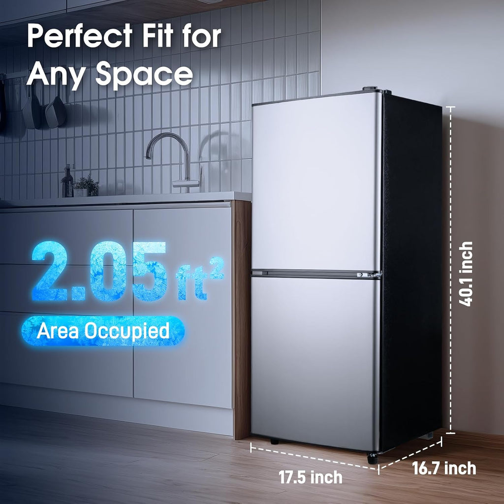 Anypro 4.0 Cu.Ft Fridge with Bottom Freezer, 2 Door Refrigerator with Drawer, 7 Level Temperatures and Adjustable Shelves for Bedroom, Dorm, Office, Apartment, Silver