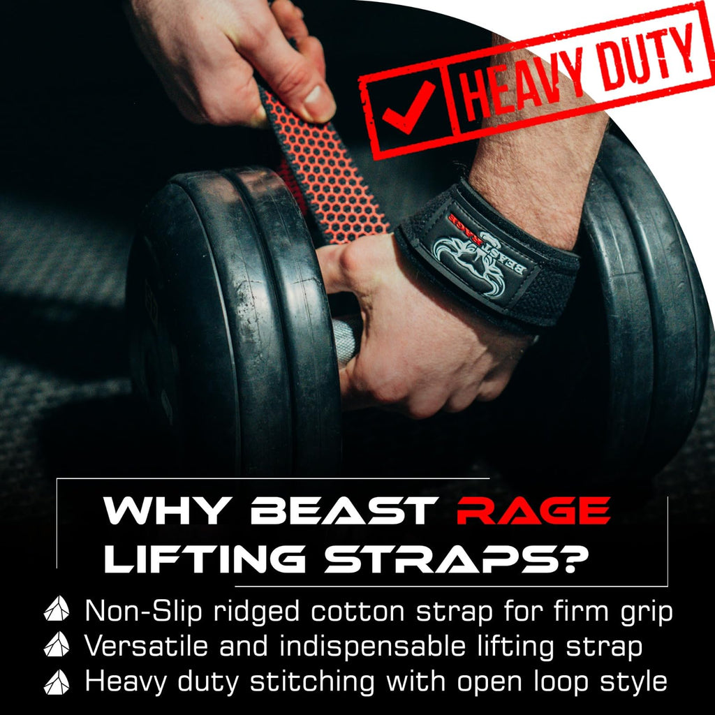 BEAST RAGE Weight Lifting Straps Fitness Padded Cotton Wrist Support Gel Advanced Grips Dumbbell Bar Wraps Heavy Duty Gym Bodybuilding Straps Power Deadlift Barbells Non Slip Exercise