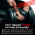 BEAST RAGE Weight Lifting Straps Fitness Padded Cotton Wrist Support Gel Advanced Grips Dumbbell Bar Wraps Heavy Duty Gym Bodybuilding Straps Power Deadlift Barbells Non Slip Exercise