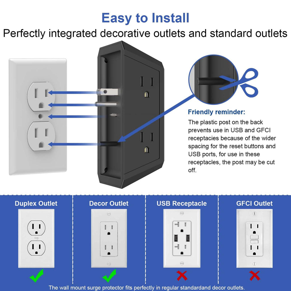 Multi Plug Wall Outlet Night Light, POWRUI 6 Outlet Extender & 3 USB Ports