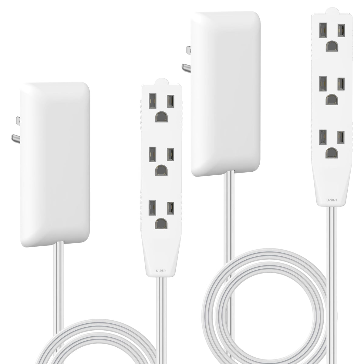 LIDER Flat-Face Outlet Extender, 3 Receptacles, 8ft Cord, 1625W, ETL Listed