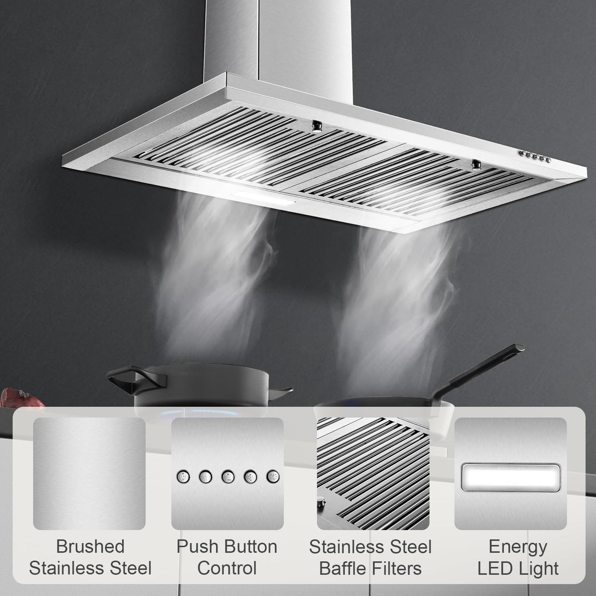 24 inch Range Hood, Ducted/Ductless Range Hood 450CFM, Wall Mount