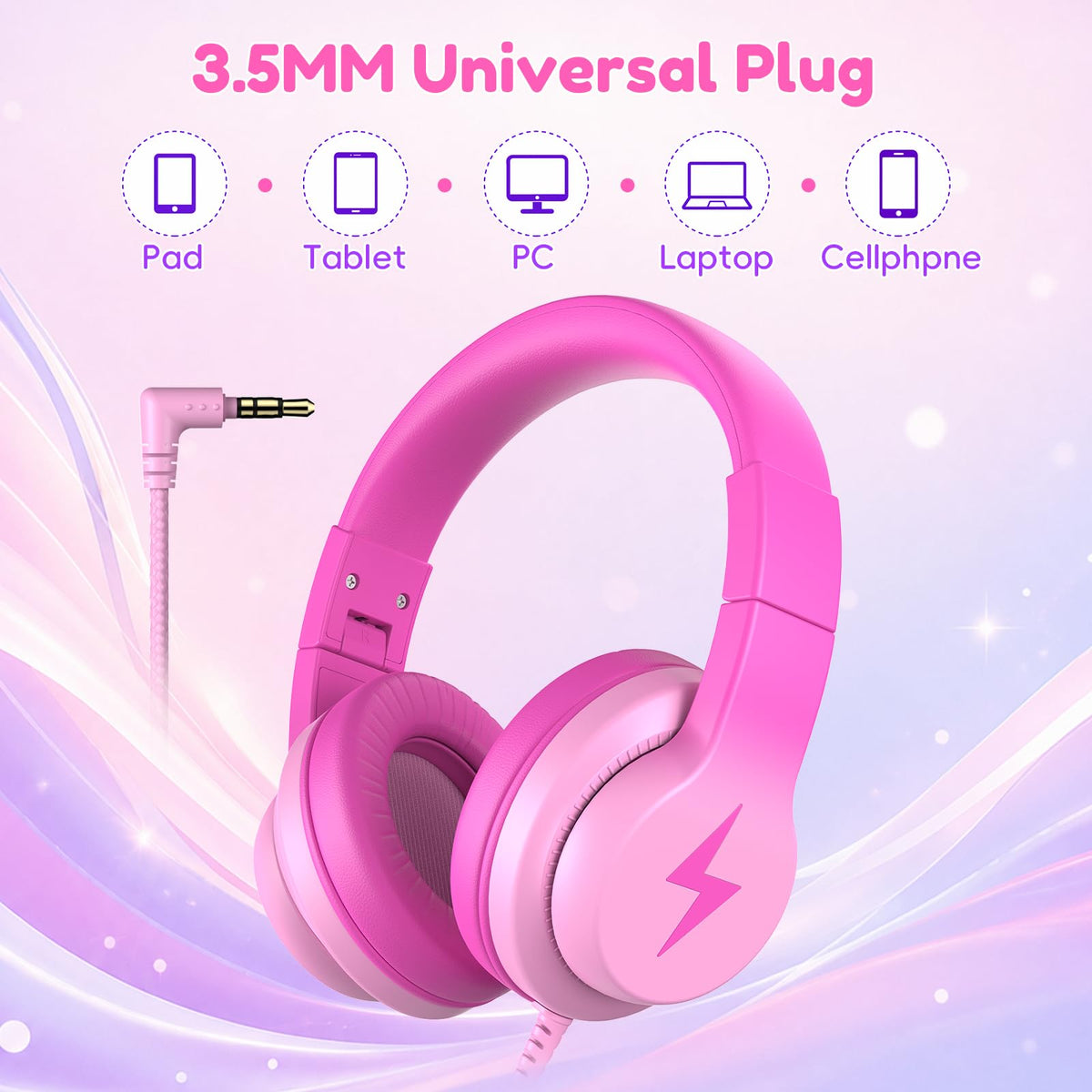 Candy Bila Wired Kids Headphones for School, Over-Ear for Boys Girls