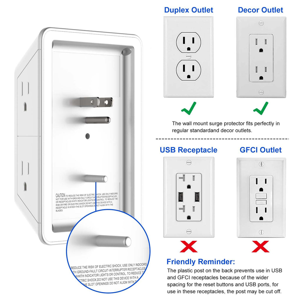 Multi Plug Wall Outlet Night Light, POWRUI 6 Outlet Extender & 3 USB Ports