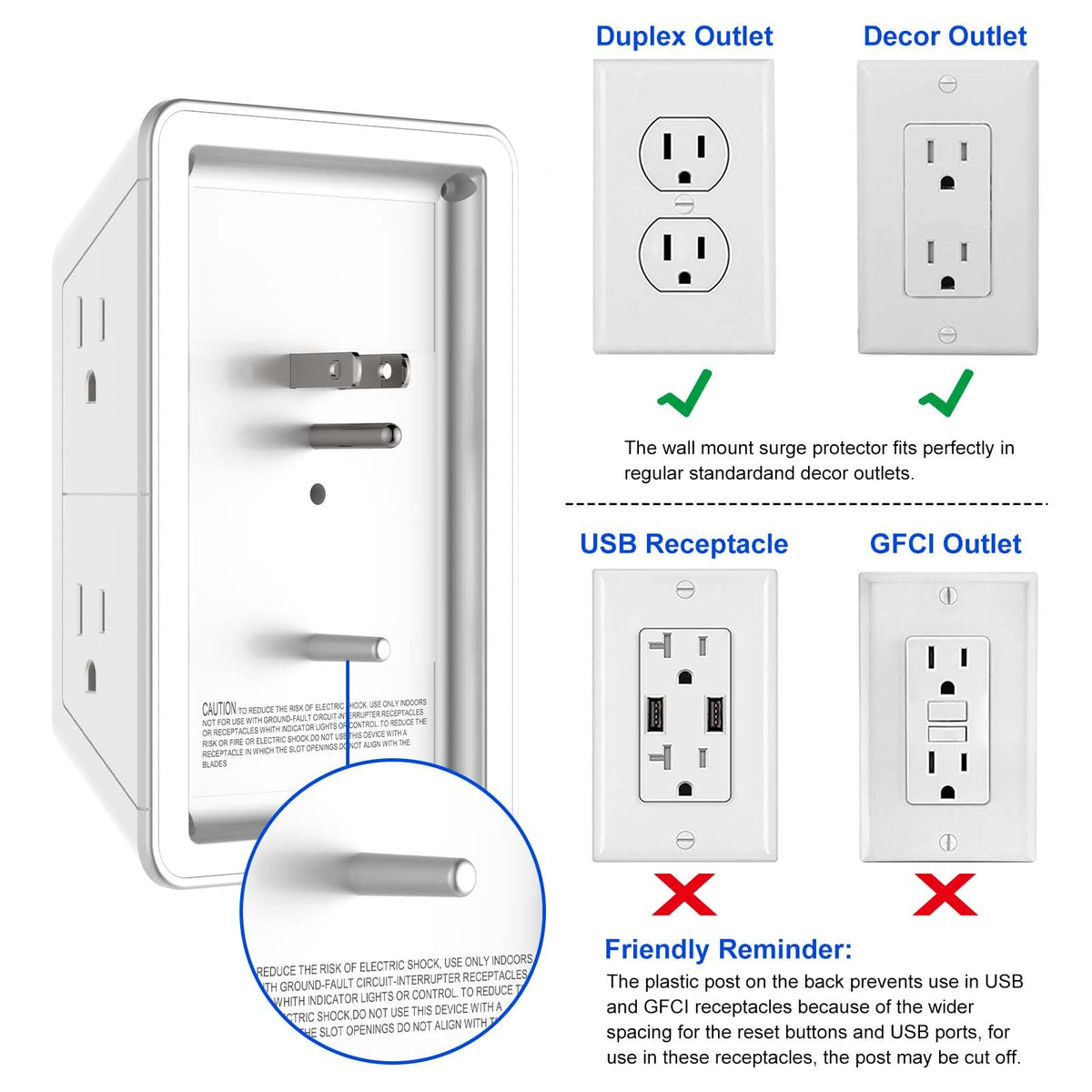 Multi Plug Wall Outlet Night Light, POWRUI 6 Outlet Extender & 3 USB Ports