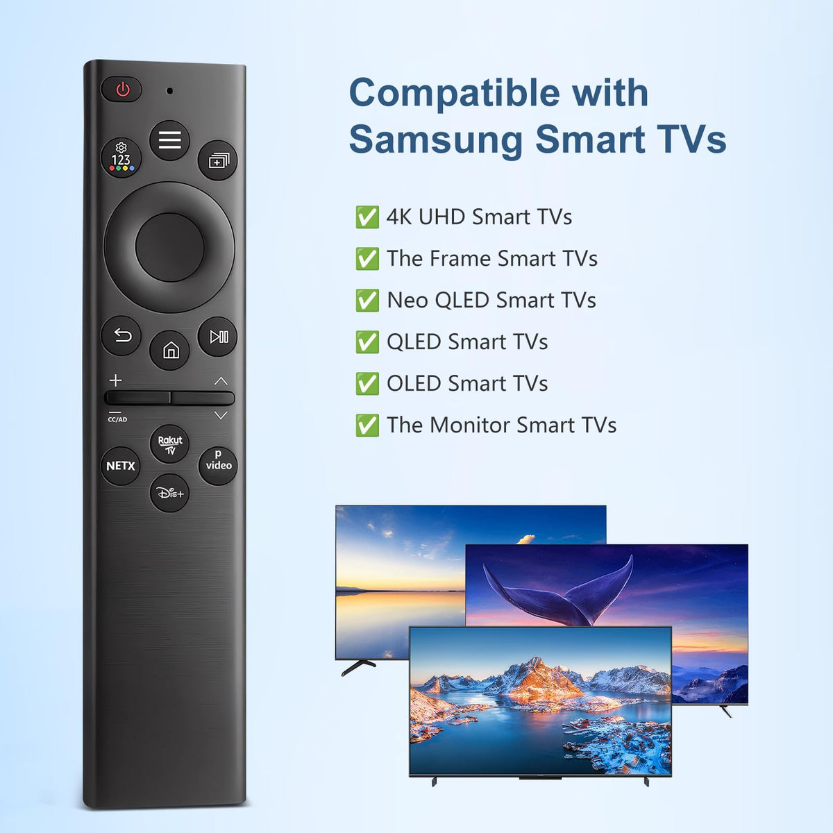 2 Pack Universal Remote for Samsung TV Remote Control with Prime Video, Netflix, Rakute TV Button, Samsung Remote Controls for Smart TV LCD UHD LED Hdtv QLED 3D 4K 8K TVs All