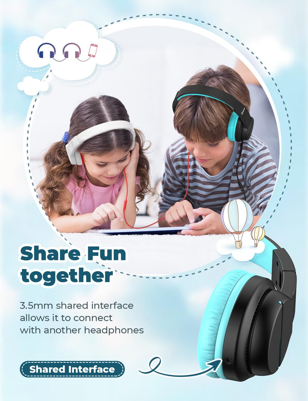 iClever HS19 Kids Headphones with Cord, Toddler Headphones for Boys Girls
