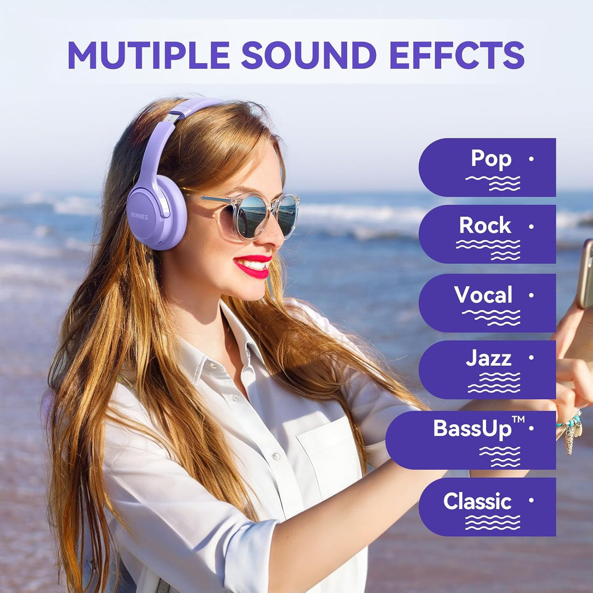 BERIBES Bluetooth Headphones Over Ear Wireless HiFi Stereo Headsets 65H 6EQ