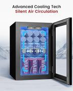 Feelfunn 2.6CuFt Beverage Refrigerator, 95 Can Mini Fridge with Glass Door