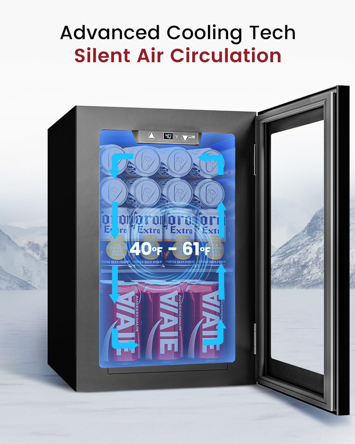 Feelfunn 2.6CuFt Beverage Refrigerator, 95 Can Mini Fridge with Glass Door