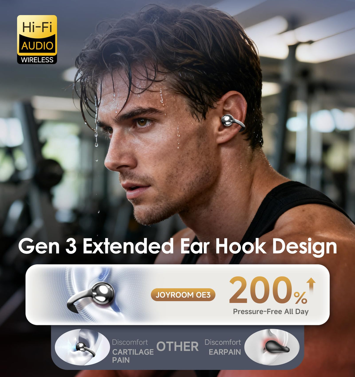 Kinglucky Clip-On Earbuds Gen 3, Open-Ear Wireless Bluetooth 6.0 Headphones with Mic, Secure Fit for Small Ears & Glasses Wearers, 50H Playtime, LED Digital Display, ENC, IPX5 Waterproof(Balck)