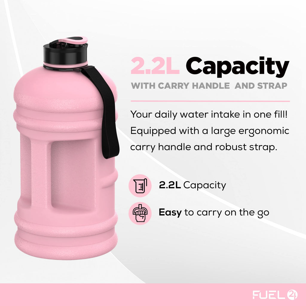 Fuel24 Jug - 2.2 Litre Water Bottle - Extra Strong Flex Material - Drop Proof, Pop or Straw Cap Options - 2.2L Large Gym Sports Bottle, BPA FREE
