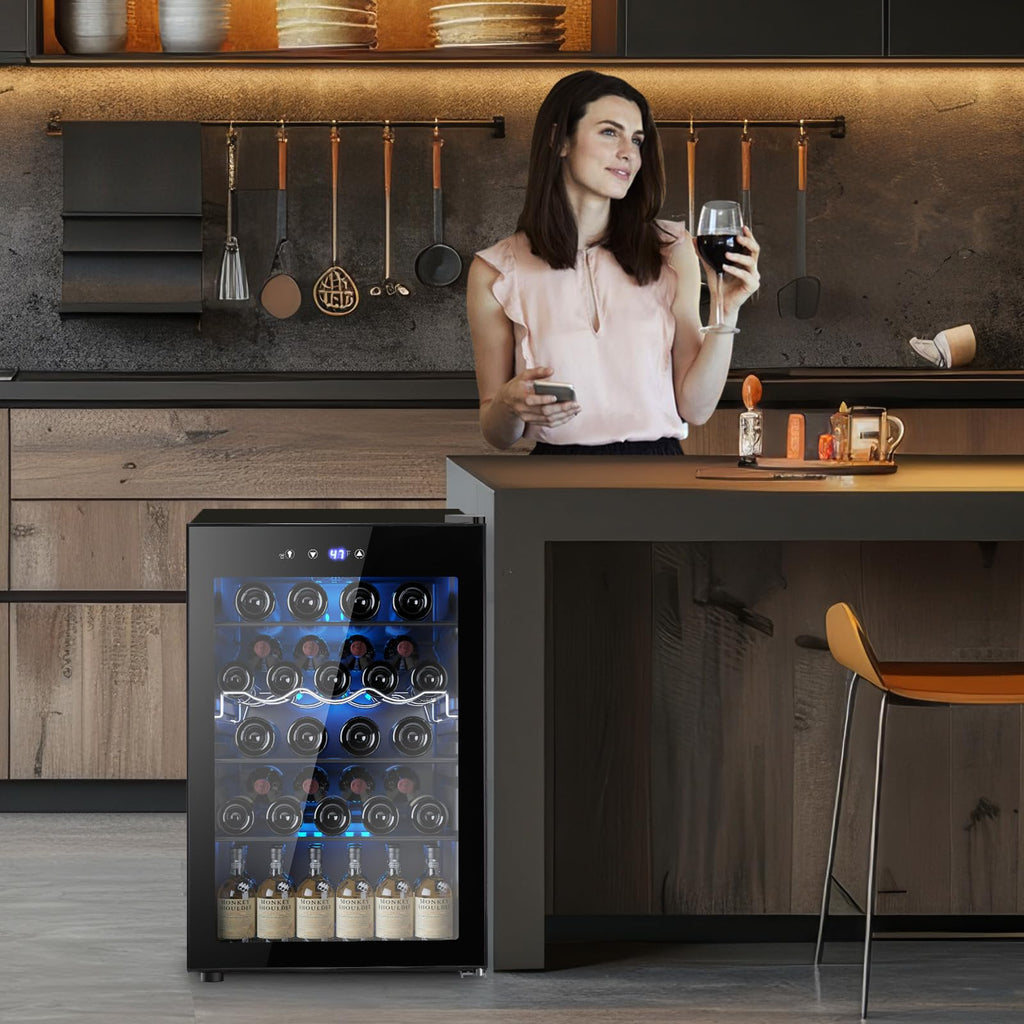 Electactic 48 Can Beverage Refrigerator,12 Bottle Wine Cooler with Seamless Stainless Steel & Glass Door, Digital Temperature Display, Countertop Mini Fridge for Soda, Wine or Beer, Silver
