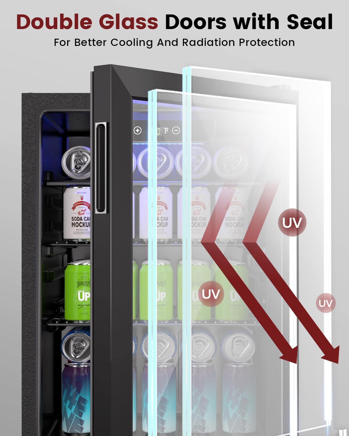Feelfunn 2.6CuFt Beverage Refrigerator, 95 Can Mini Fridge with Glass Door