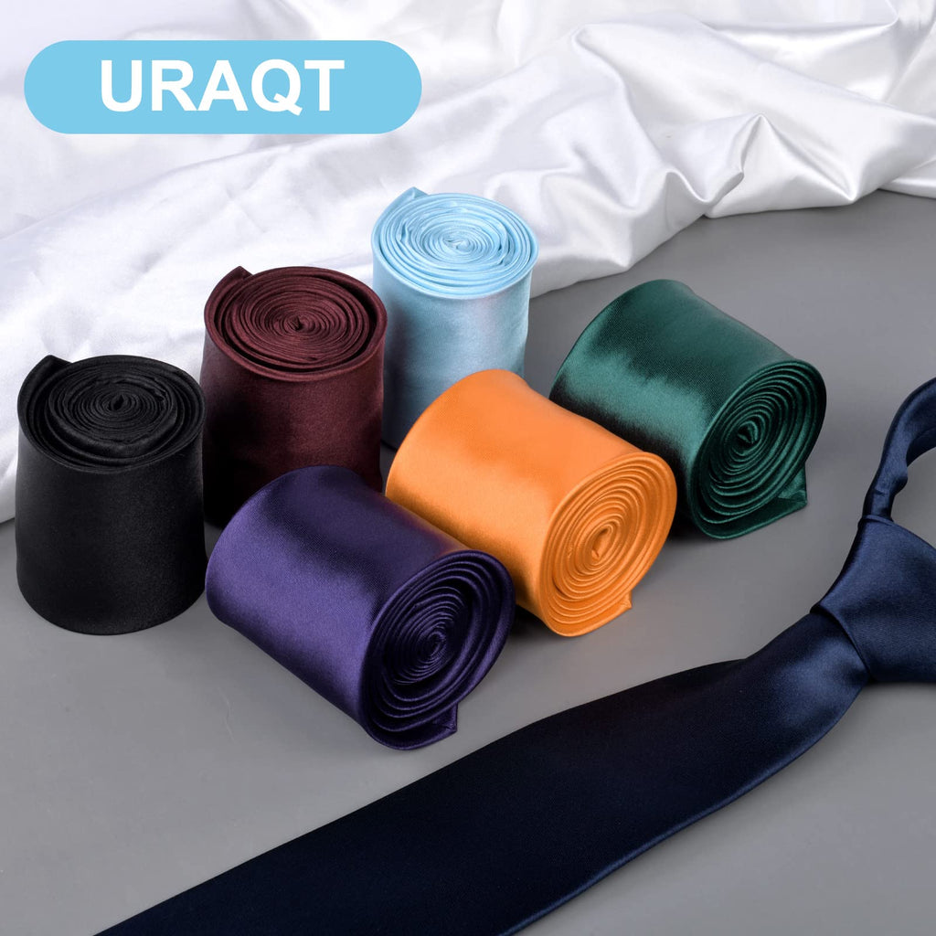 URAQT Men Solid Satin Necktie, 8cm Classic Formal Tie