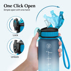 EYQ 1L Water Bottle, 1 Litre Water Bottle with Straw, 32oz Leak-Proof Motivational Sports Drinks Bottle with Time Marker, Tritan BPA-Free, Drinking Waterbottles for Gym Outdoor Sports
