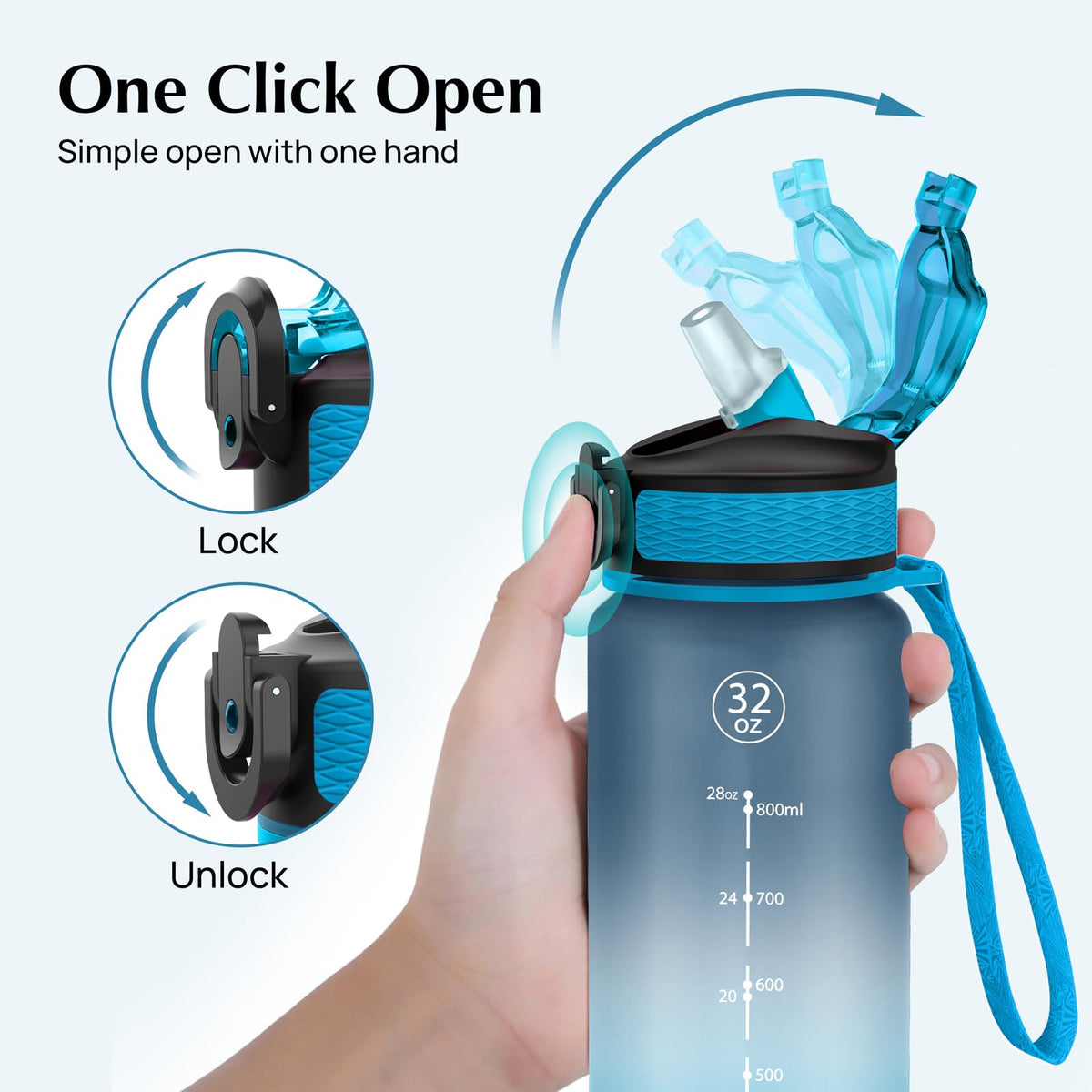 EYQ 1L Water Bottle, 1 Litre Water Bottle with Straw, 32oz Leak-Proof Motivational Sports Drinks Bottle with Time Marker, Tritan BPA-Free, Drinking Waterbottles for Gym Outdoor Sports