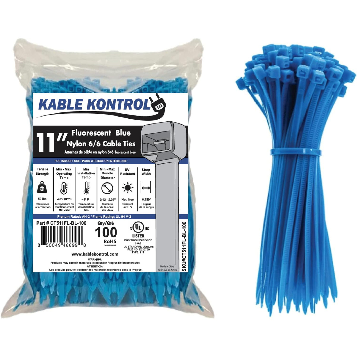 Kable Kontrol Cable Zip Ties, 4 Inch, 100 Pcs, 18lbs Test, Gray