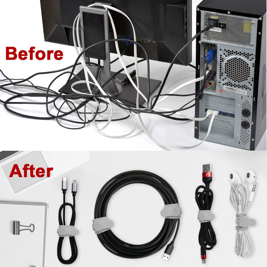 24Pcs Silicone Cable Ties, Cord Organizer Cable Management-Multi