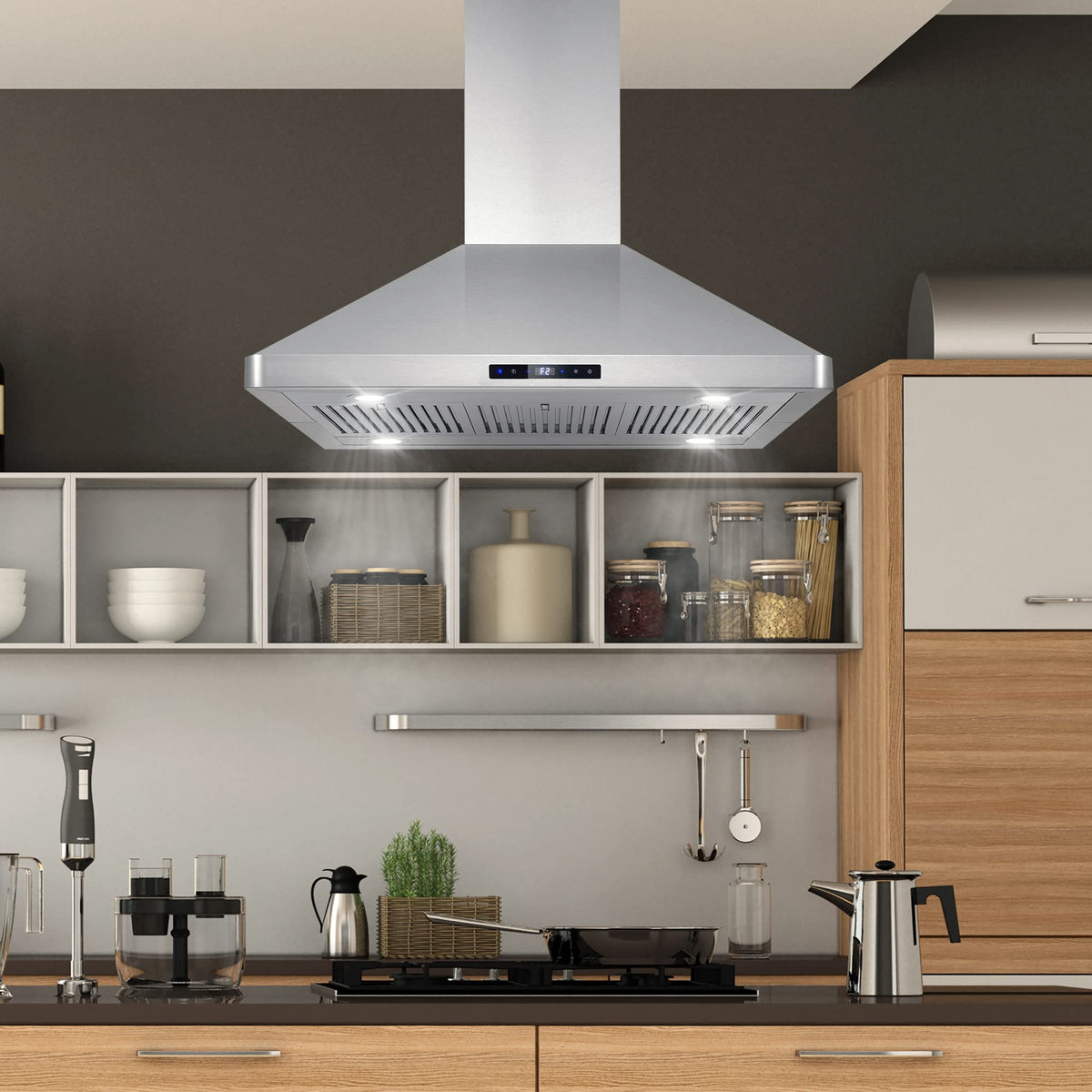 30 in. Lumin Coll 380 CFM Ducted Island Range Hood, LED, Stainless Steel