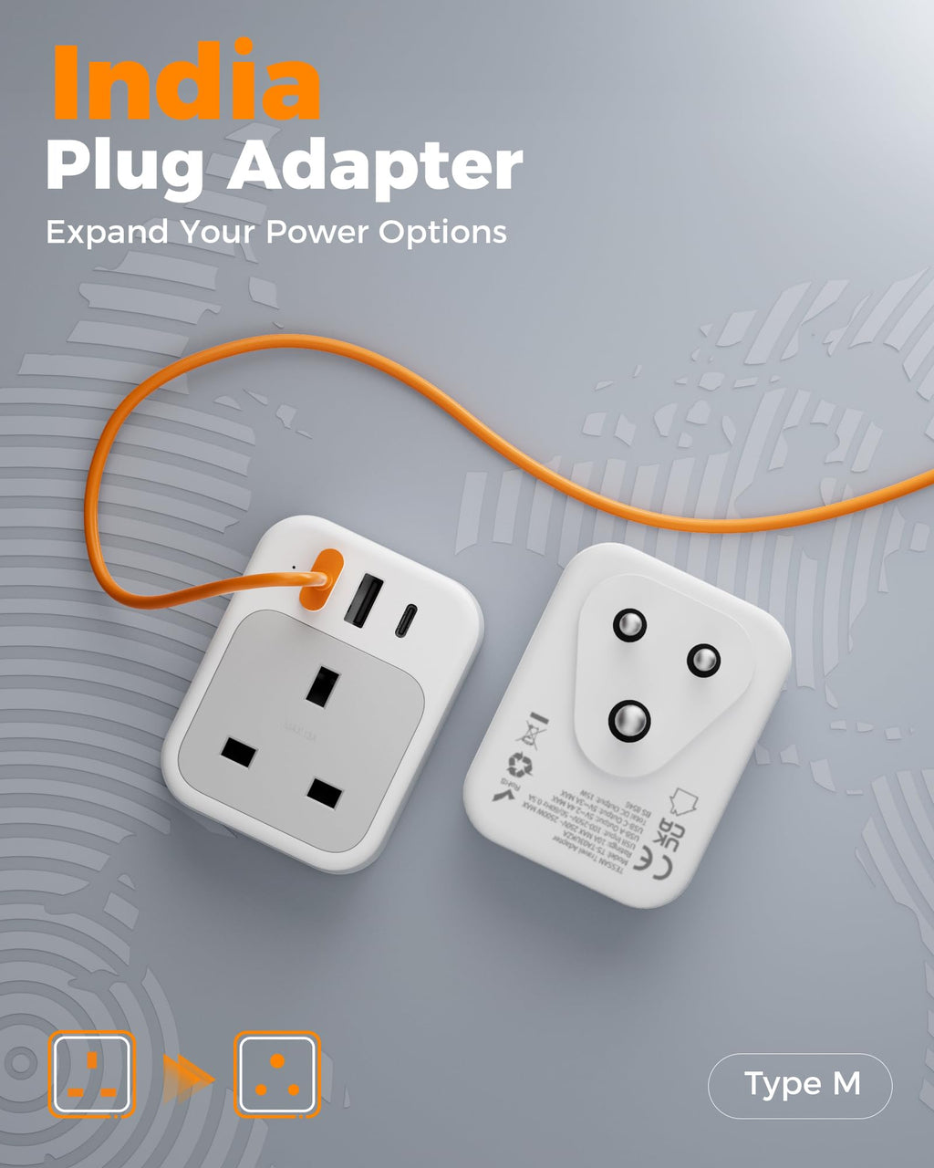 TESSAN UK to US Plug Adaptor 2 Pack, Type B USA Travel Adapter with USB C