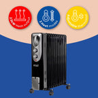 Russell Hobbs 2000W/2KW Oil Filled Radiator, 9 Fin Portable Electric Heater - White, Adjustable Thermostat with 3 Heat Settings, Safety Cut-off, 20 m sq Room Size, RHOFR5002, 2 Year Guarantee