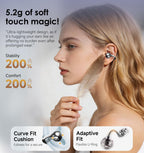 Kinglucky Clip-On Earbuds Gen 3, Open-Ear Wireless Bluetooth 6.0 Headphones with Mic, Secure Fit for Small Ears & Glasses Wearers, 50H Playtime, LED Digital Display, ENC, IPX5 Waterproof(Balck)