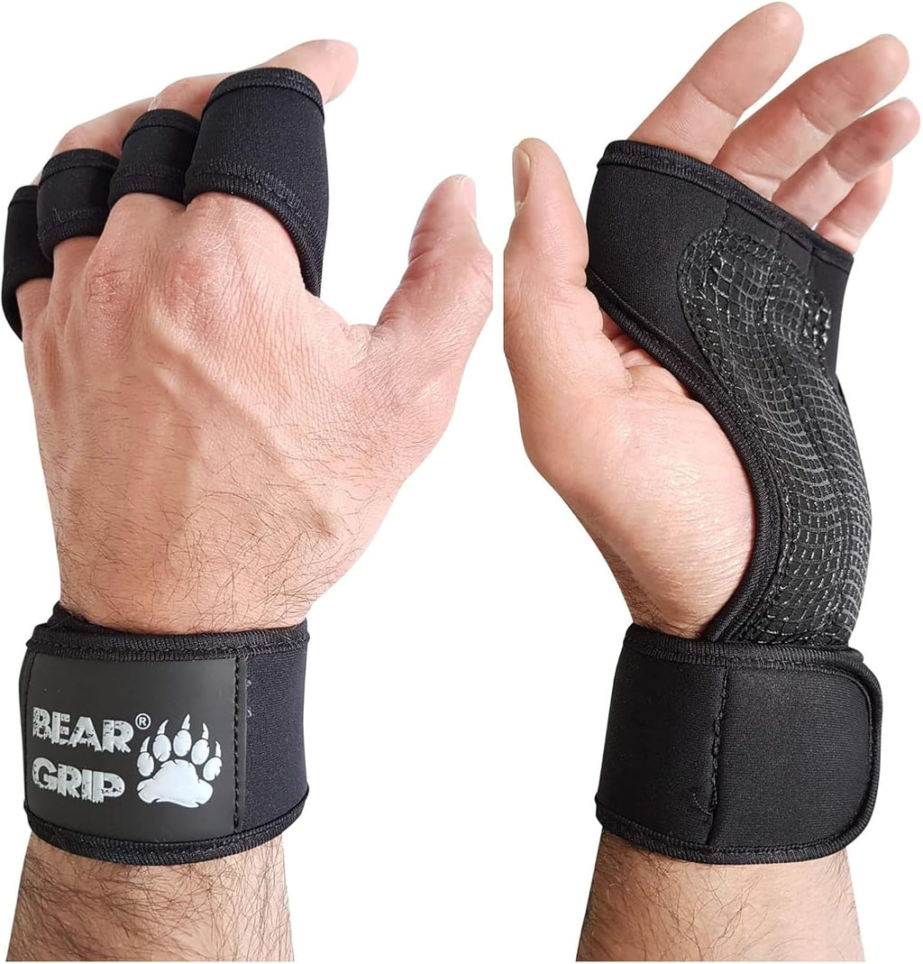 BEAR GRIP Gym Gloves for Men & Women – Open Workout Gloves with Adjustable Wrist Wraps, Breathable Silicone Grip Design for Weightlifting, Bodybuilding, Powerlifting & Calisthenics