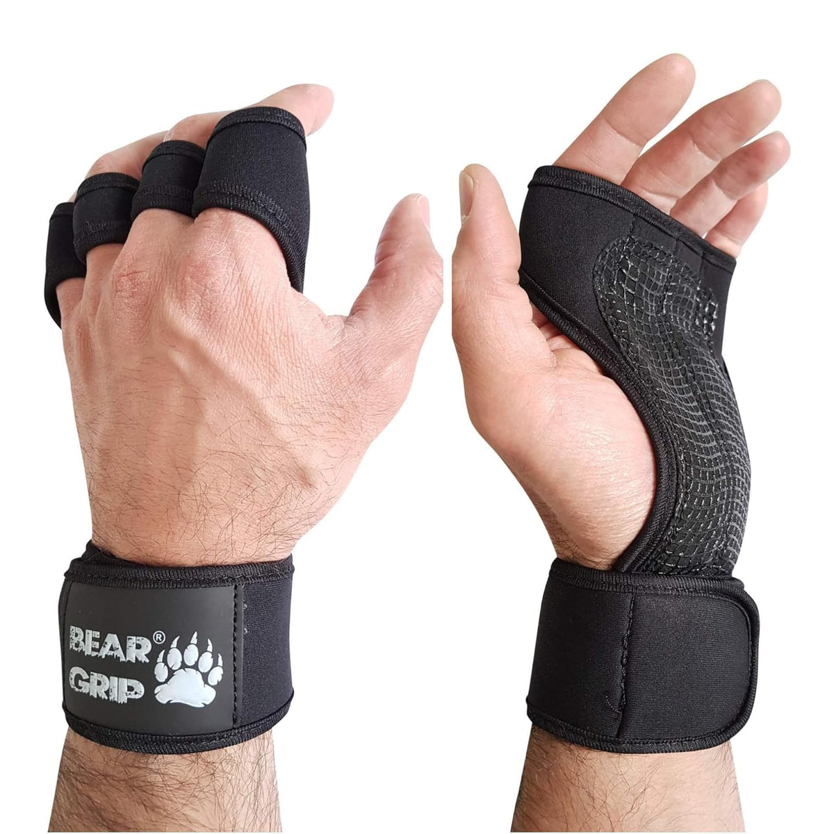 BEAR GRIP Gym Gloves for Men & Women – Open Workout Gloves with Adjustable Wrist Wraps, Breathable Silicone Grip Design for Weightlifting, Bodybuilding, Powerlifting & Calisthenics