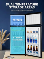 3.2 Cu.Ft Mini Fridge with Freezer, 7-Level Cooling Small Refrigerator