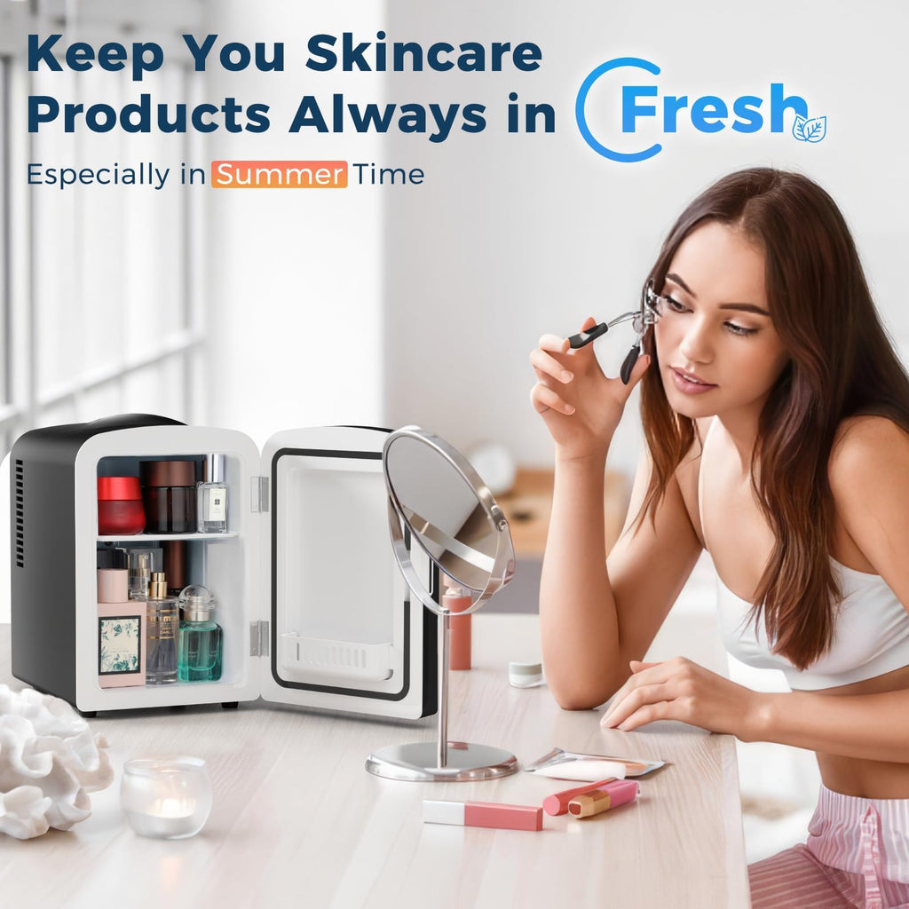 Antarctic Star Compact Refrigerator, Portable Mini Fridge, Skin Care 4L Capacity/6 Cans, for Bedroom, Car, Office & Dorm, Small Cooler for Cosmetics, Beverage and Food, White