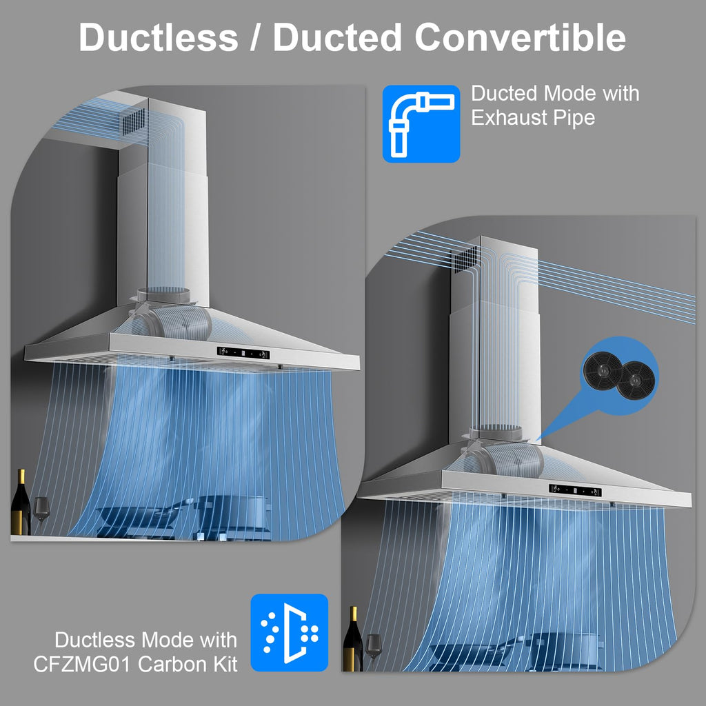 24 inch Range Hood, Ducted/Ductless Range Hood 450CFM, Wall Mount