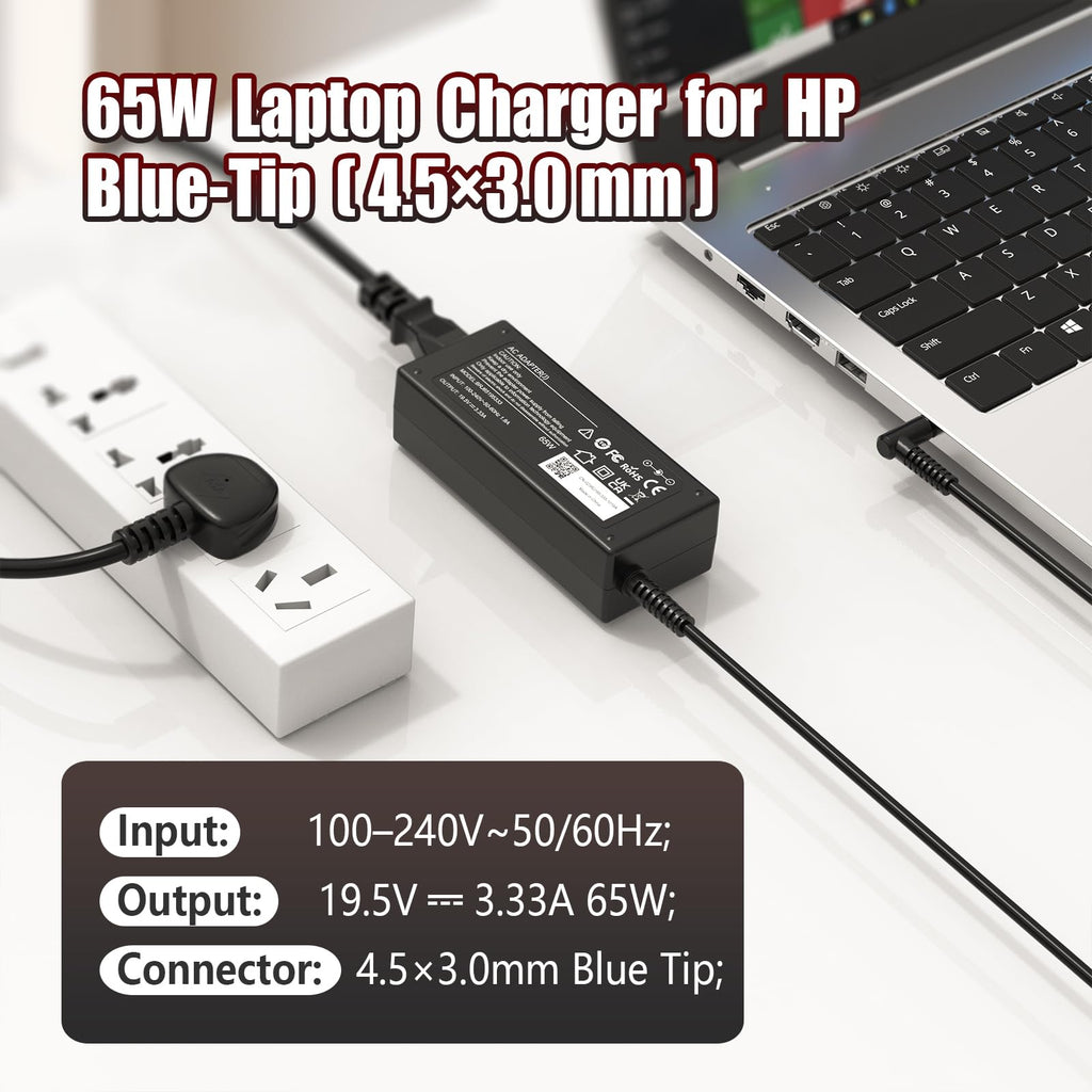 65W USB C Laptop Charger Compatible with HP Spectre Elitebook Chromebook