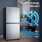 Anypro 4.0 Cu.Ft Fridge with Bottom Freezer, 2 Door Refrigerator with Drawer, 7 Level Temperatures and Adjustable Shelves for Bedroom, Dorm, Office, Apartment, Silver