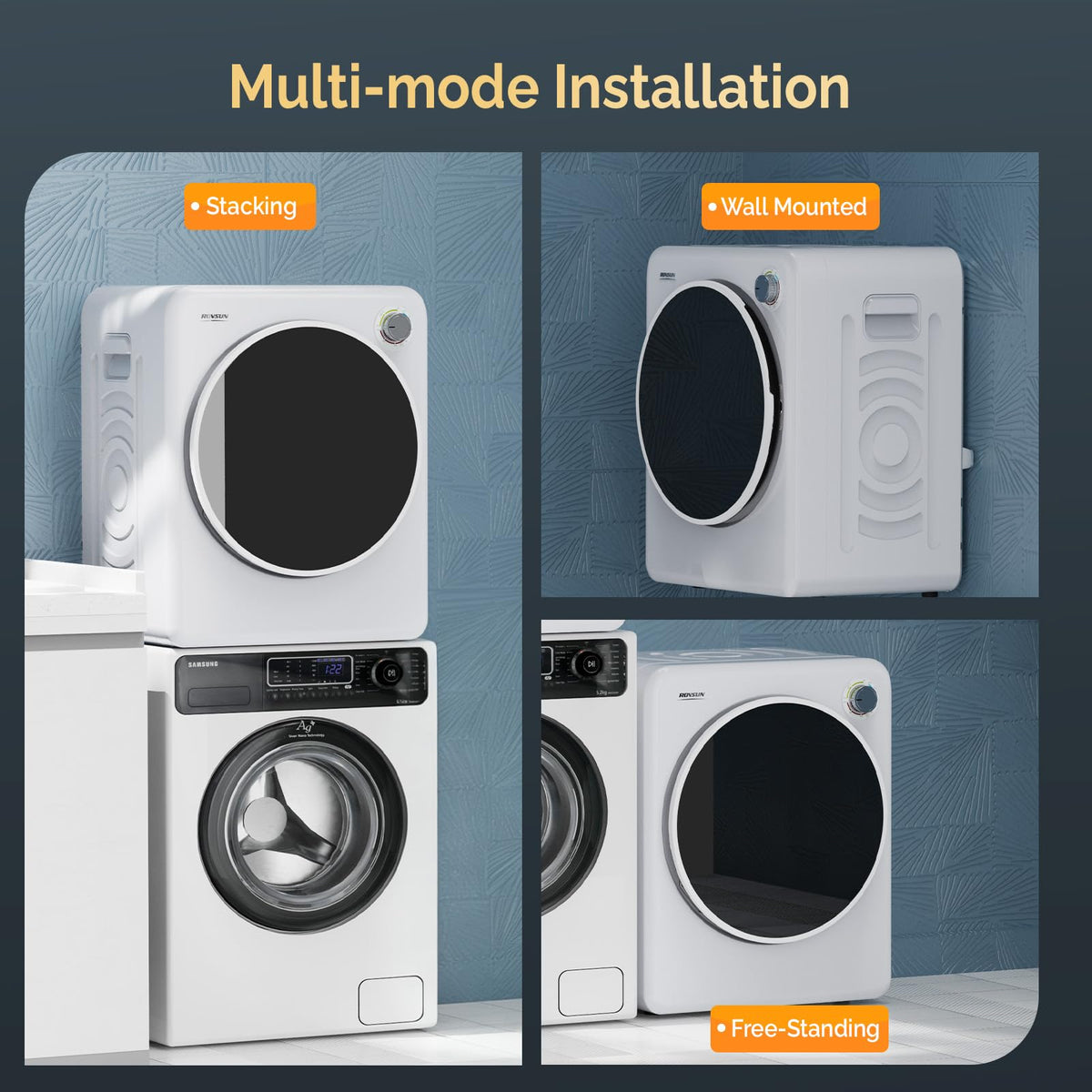 ROVSUN 110V Portable Clothes Dryer, High End Laundry Front Load Tumble Dryer Machine with Stainless Steel Tub & Simple Control Knob for Apartment, Dorm-850W, White