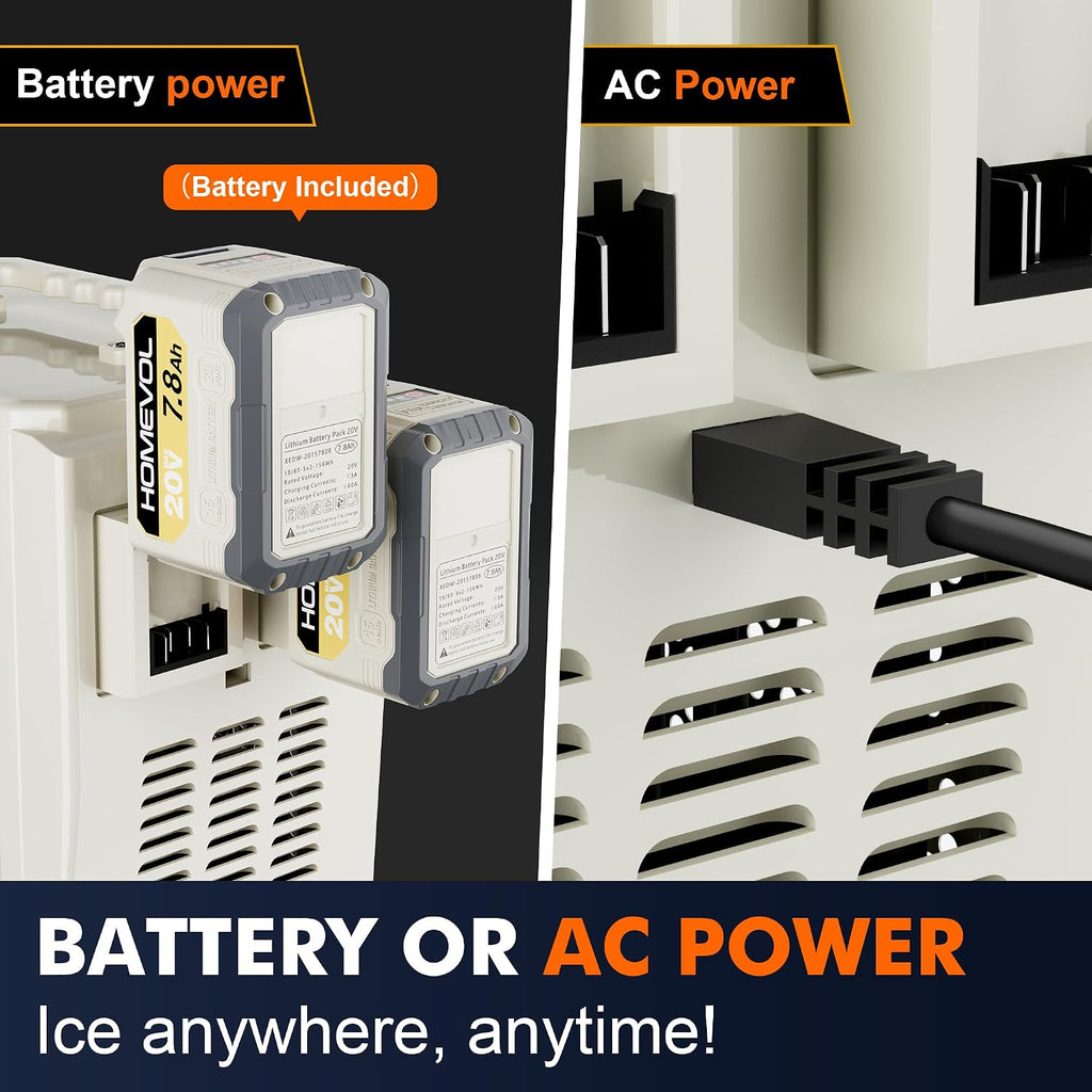 2 in 1 Cordless Countertop Ice Maker, Battery Powered Portable Countertop Ice Machine, 6-Minute Fast Ice Cubes with 2 Size, 40lbs Daily, 40dB Quiet, Self-Cleaning, 2 × 7.8Ah Battery, Stainless Steel